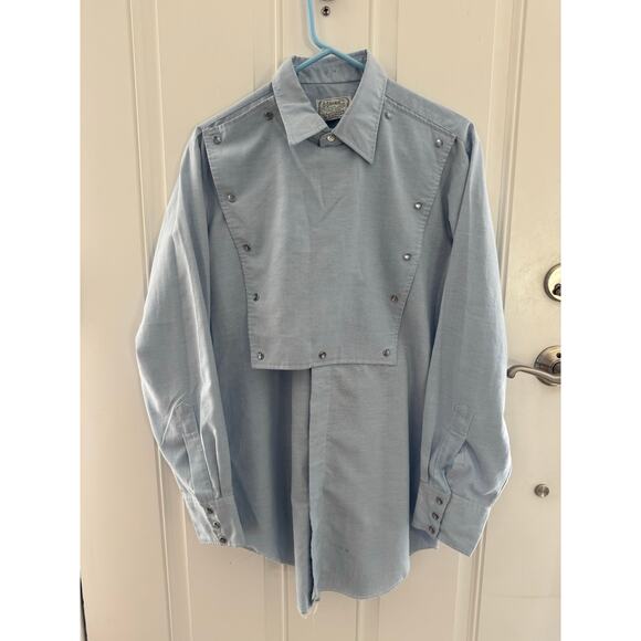 VTG H Bar C California Ranchwear Placket chambray  Bib long tail shirt medium - Picture 13 of 16